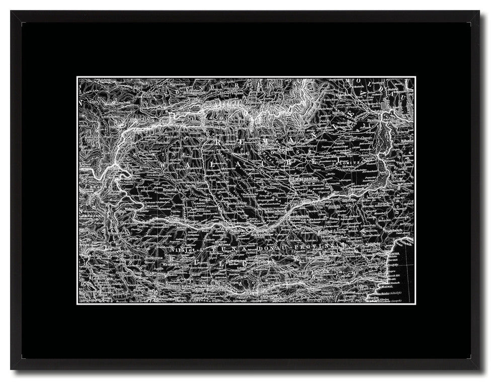 Transylvania, Hungary Old Monochrome Map Print On Canvas With Frame, 16" X 21"