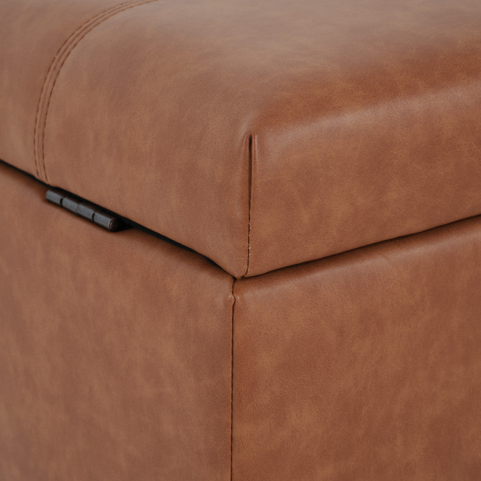 Murray Double Opening Leather Storage Ottoman, Light Brown