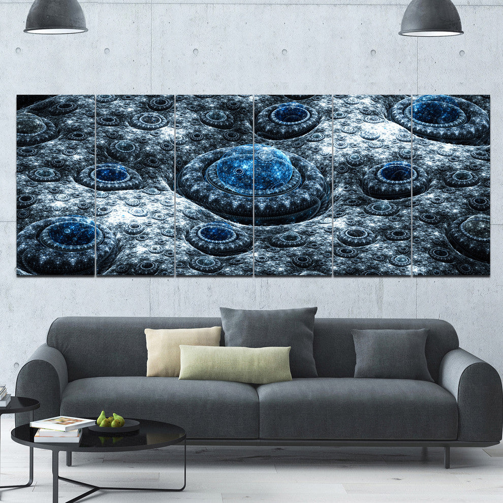 Blue Fractal Exotic Planet, Abstract Canvas Art Print, 70"x28", 6 Panels