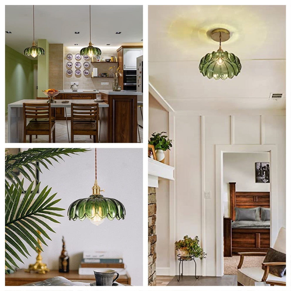 Glass vintage light fixtures Gold and green pendant light Retro chandelier