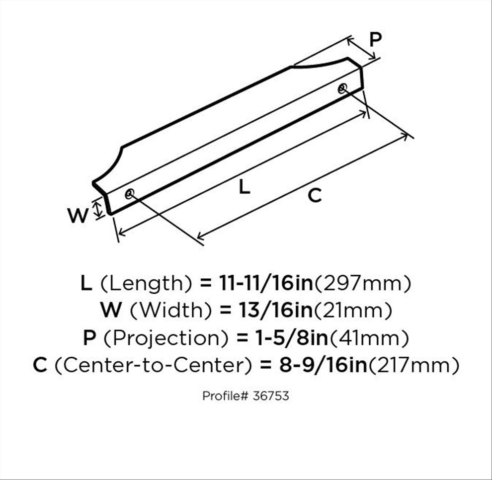 Extent 8-9/16" CTC Cabinet Edge Pull, Polished Nickel