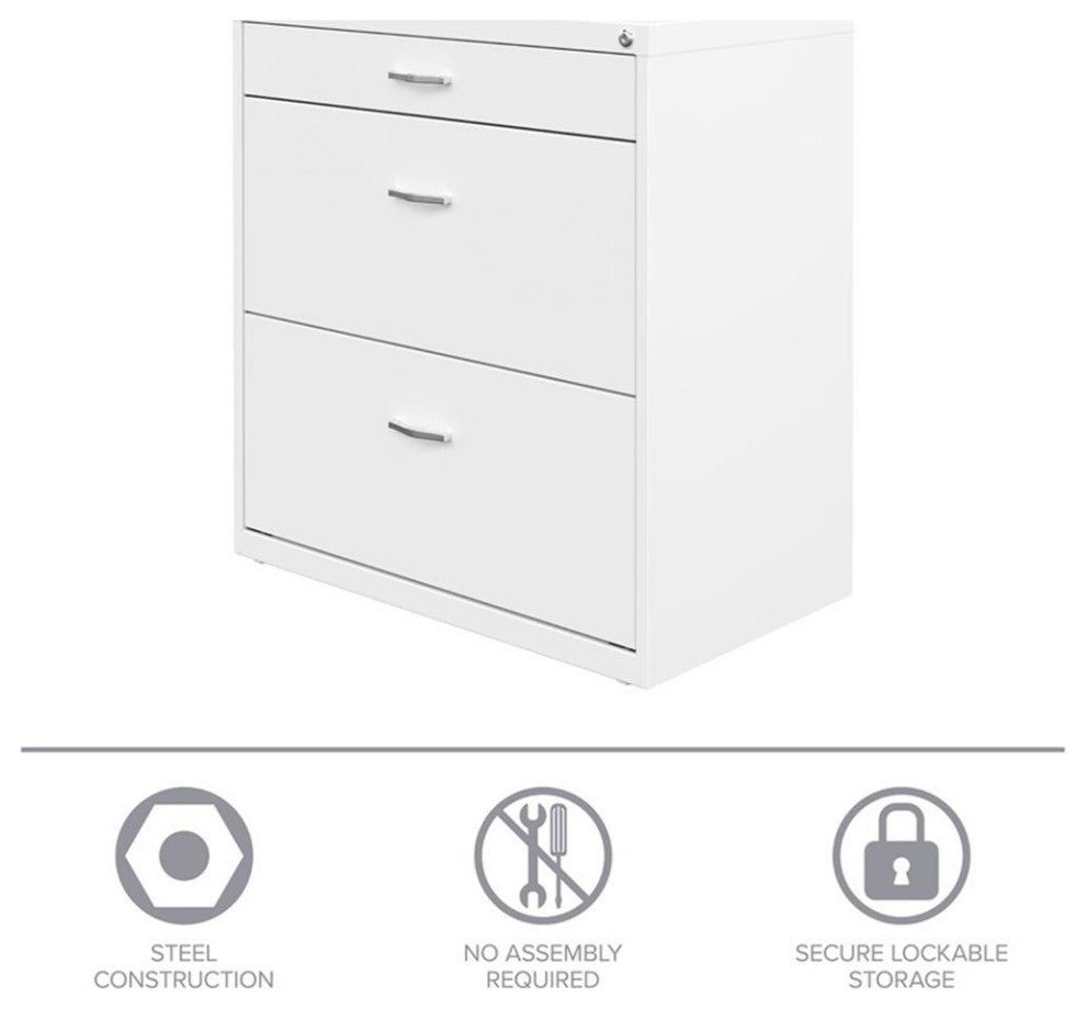 Space Solutions 30"W Metal 3 Drawer Home Office File Cabinet White