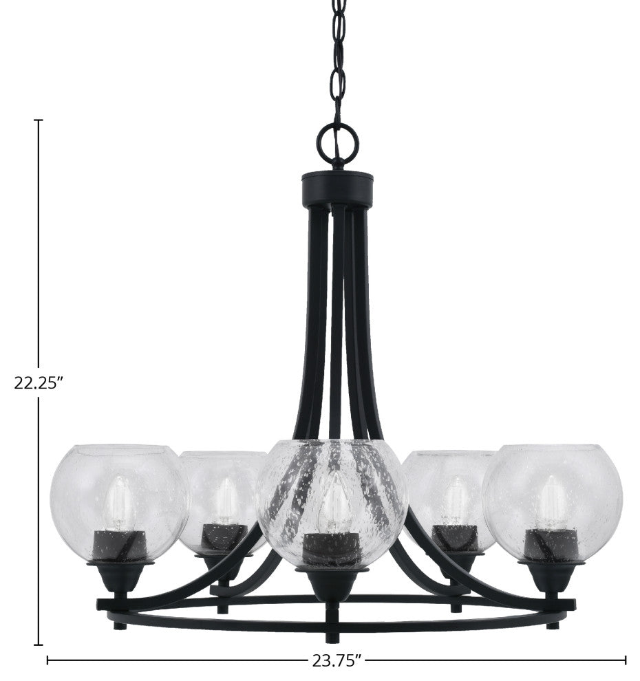 Paramount 5-Light Chandelier, Matte Black, 5.75" Clear Bubble Glass