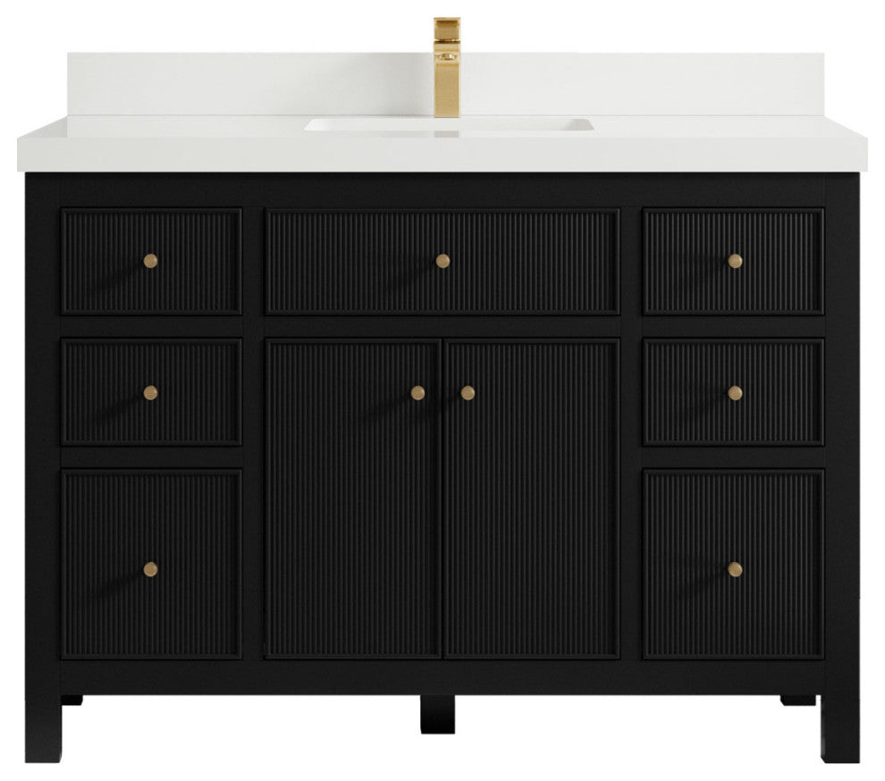 Sonoma 48 Single Sink Reeded Bath Vanity in Black 2" White Quartz