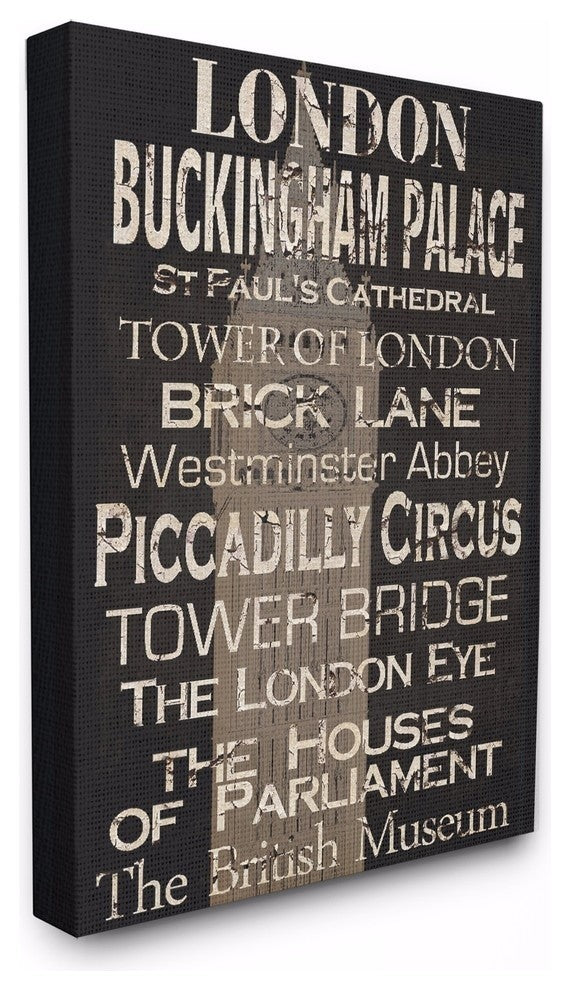 London Landmark Typography Wall Art, 30x40, Stretched Canvas
