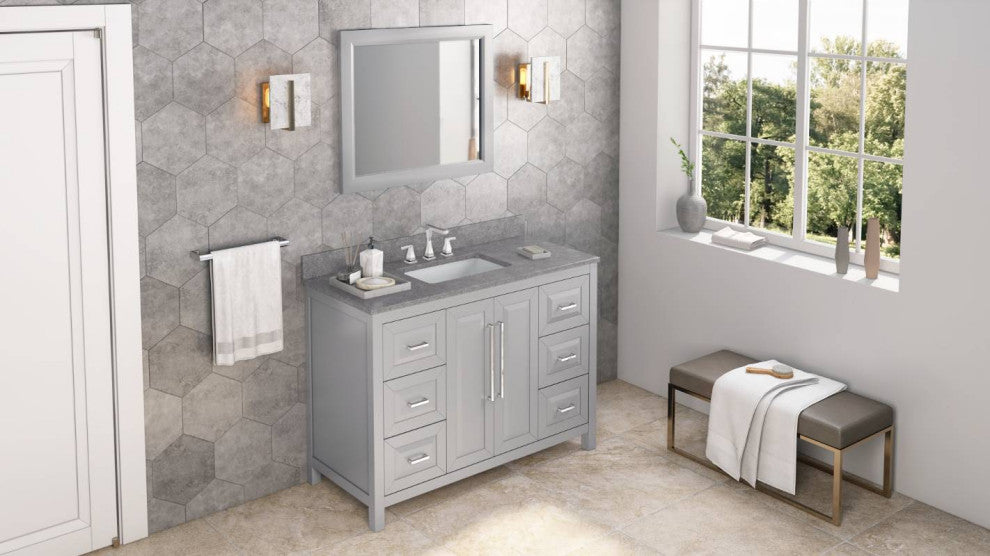 Cade Transitional 48" Grey Bathroom Vanity, Steel Grey Cultured Marble Vanity To