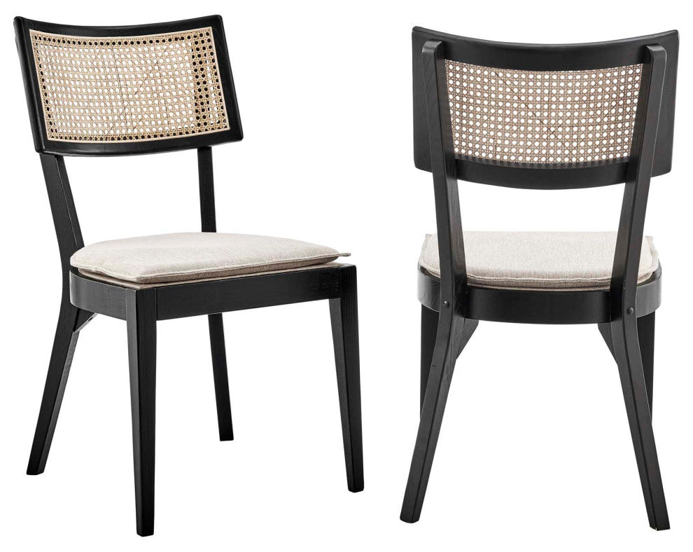 Caledonia Wood Dining Chair Set of 2, Black Beige