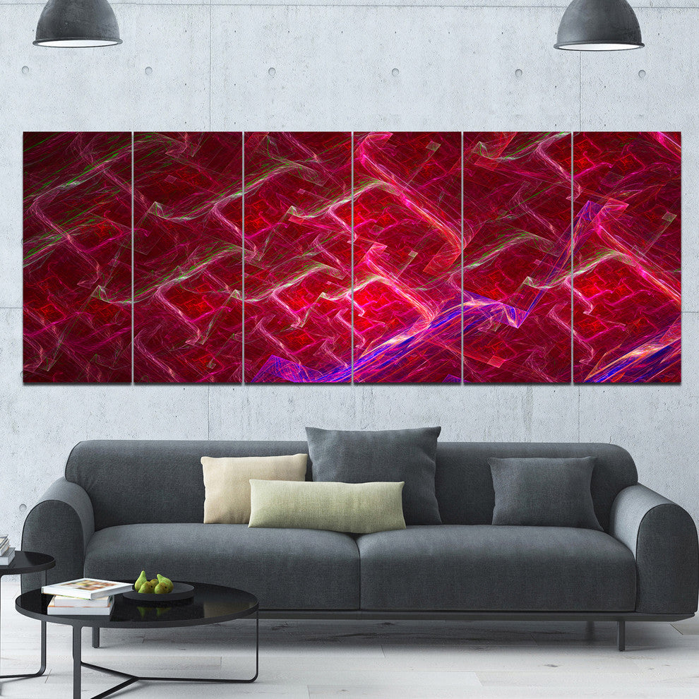 Red Fractal Electric Lightning, Abstract Art on Canvas, 70"x28", 6 Panels