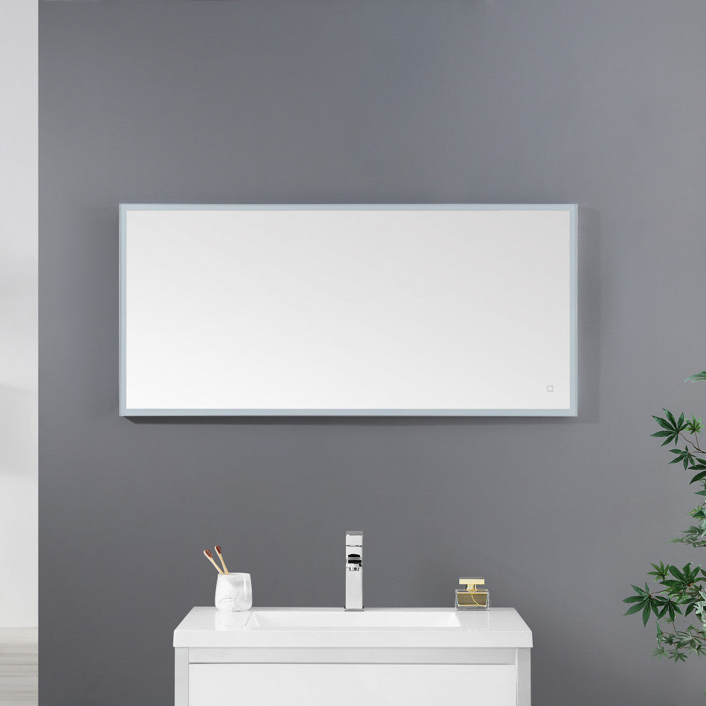 Ove Decors Davin LED 60 x 28 in. Mirror in White and Aluminum Finish