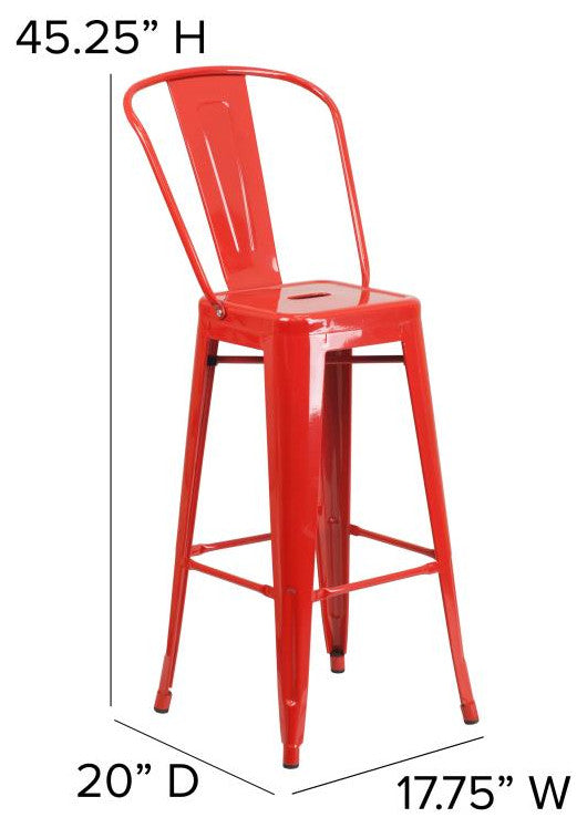 Kai Commercial Grade 30" High Indoor-Outdoor Counter Stool w/Removable Back, Red/Teak