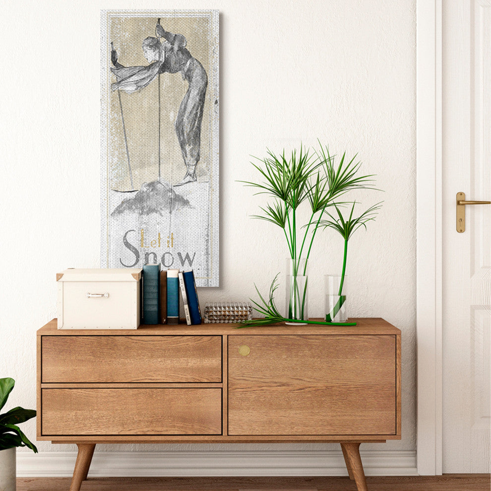 Let It Snow Vintage Skiing Print Design, 20"x48"