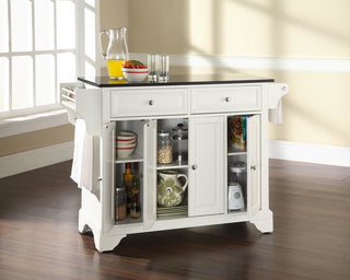 LaFayette Solid Black Granite Top Kitchen Island, White Finish