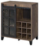 Bowery Hill Wooden Wine Cabinet with Glass Door in Rustic Oak and Black