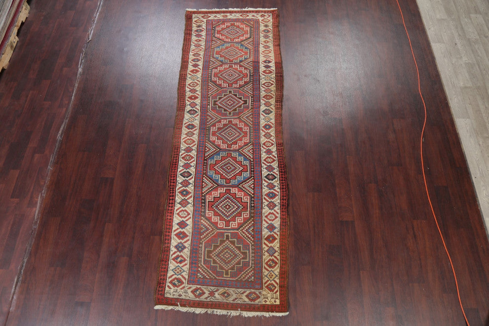 Consigned, Antique Russian Oriental Traditional Hand-Knotted Area Rug, 10'3"x3'2
