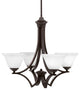 Zilo Uplight, 4 Light, Chandelier, Dark Granite Finish, 7" White Muslin Glass