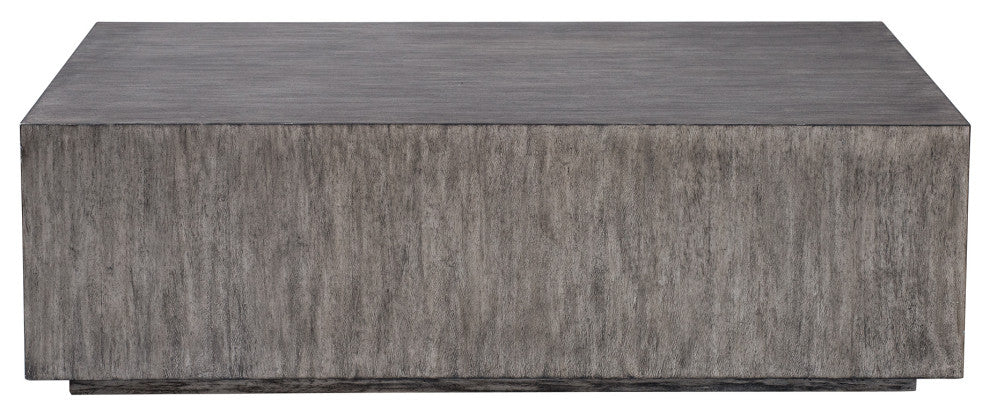 Modern Minimalist Wood Cube Block Coffee Table Solid Rectangle Gray Distressed