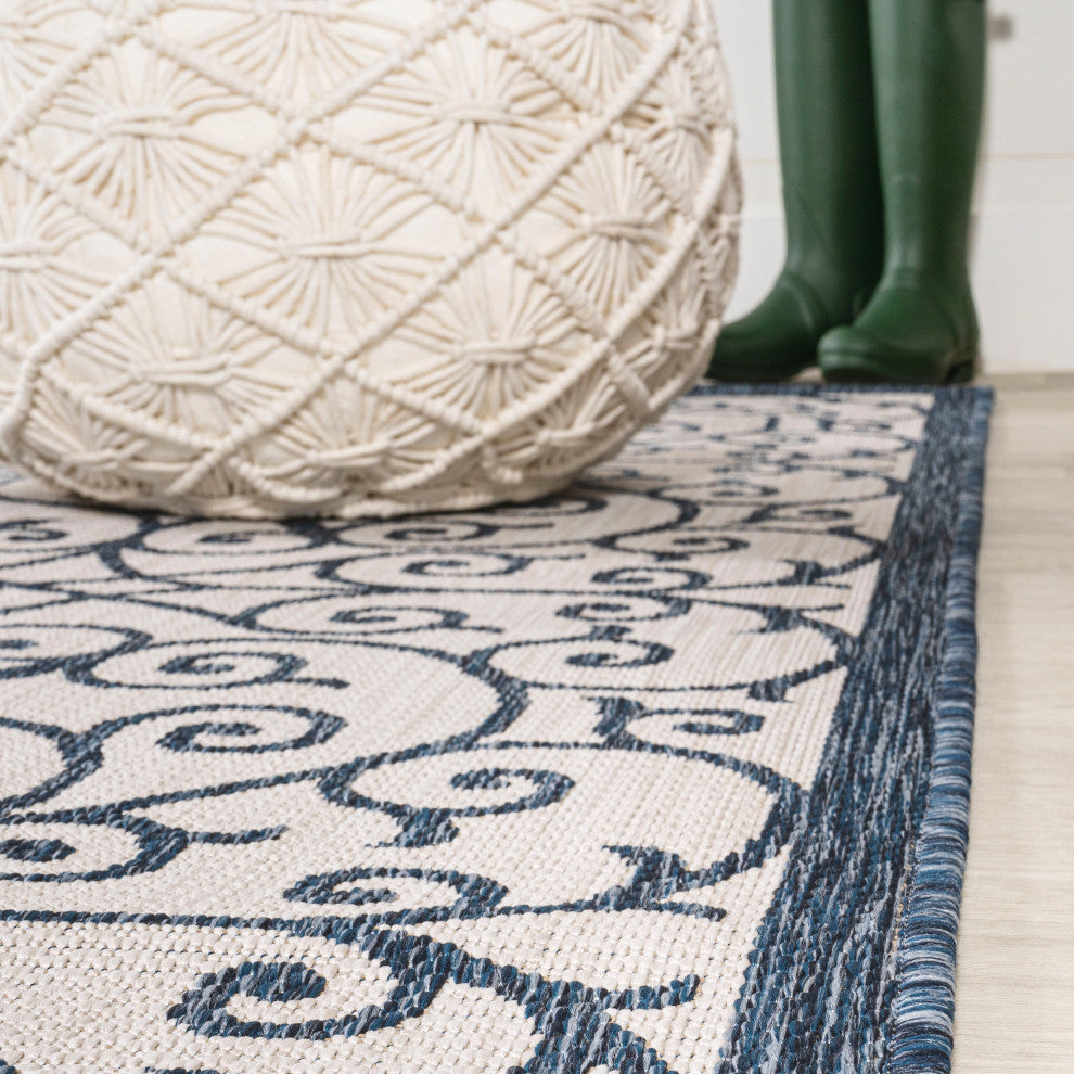 Madrid Vintage Filigree Textured Weave Indoor/Outdoor, Blue/Cream, 3 X 5