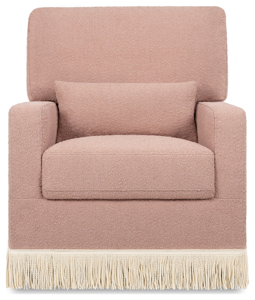 Crawford Pillowback Comfort Swivel Glider, Boucle with Tassel Fringe, Rose
