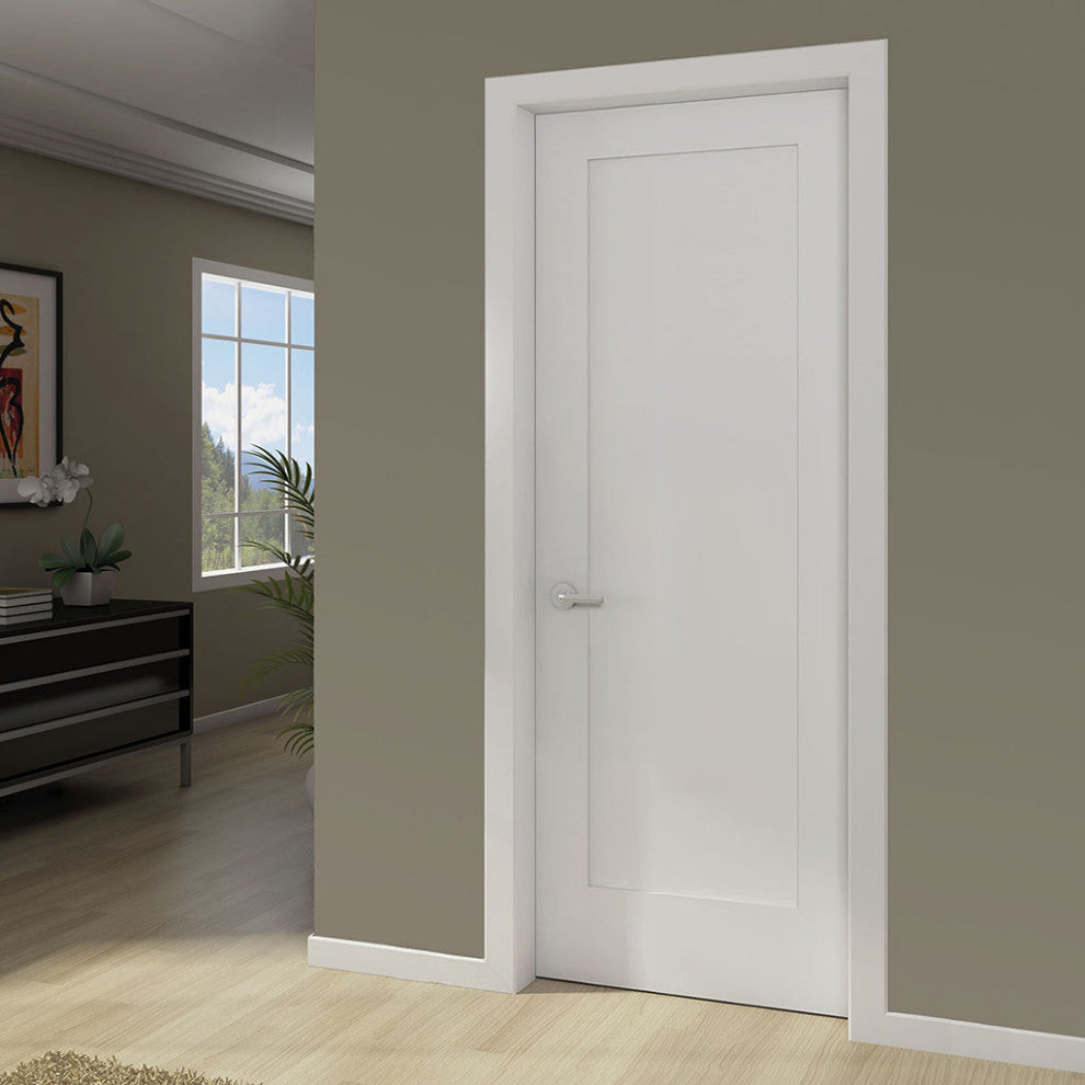 1-Panel Kimberly Bay Door, Interior Slab Shaker, White, 1.375"x24"x80"