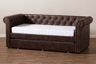 Dawson Fabric Daybed With Trundle, Twin Size, Brown