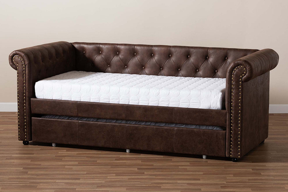 Dawson Fabric Daybed With Trundle, Twin Size, Brown
