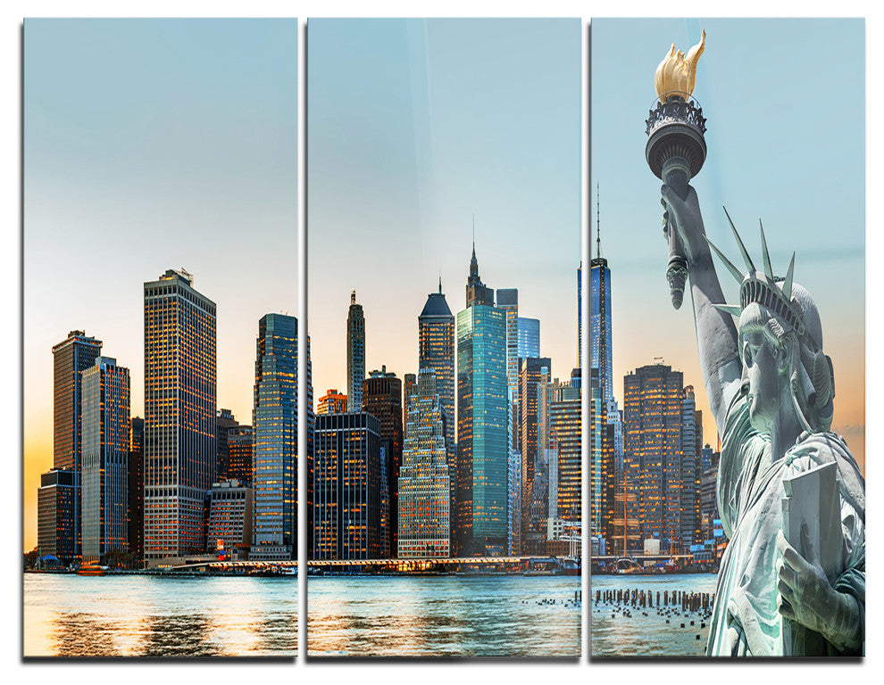 "New York City Skyline Panorama" Photo Metal Wall Art, 3 Panels, 36"x28"