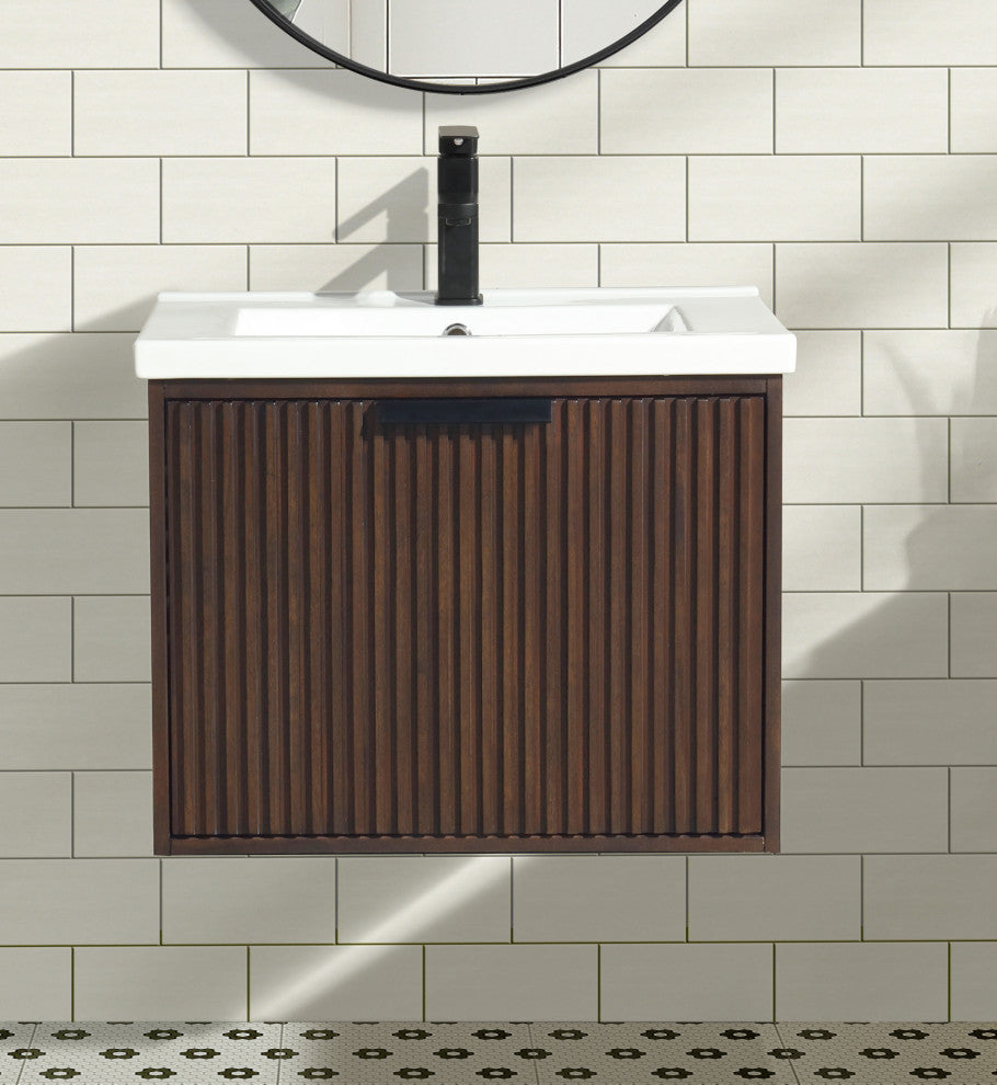 Ari Kitchen and Bath San Diego Bath Vanity, Walnut, 24", Single Sink, Floating