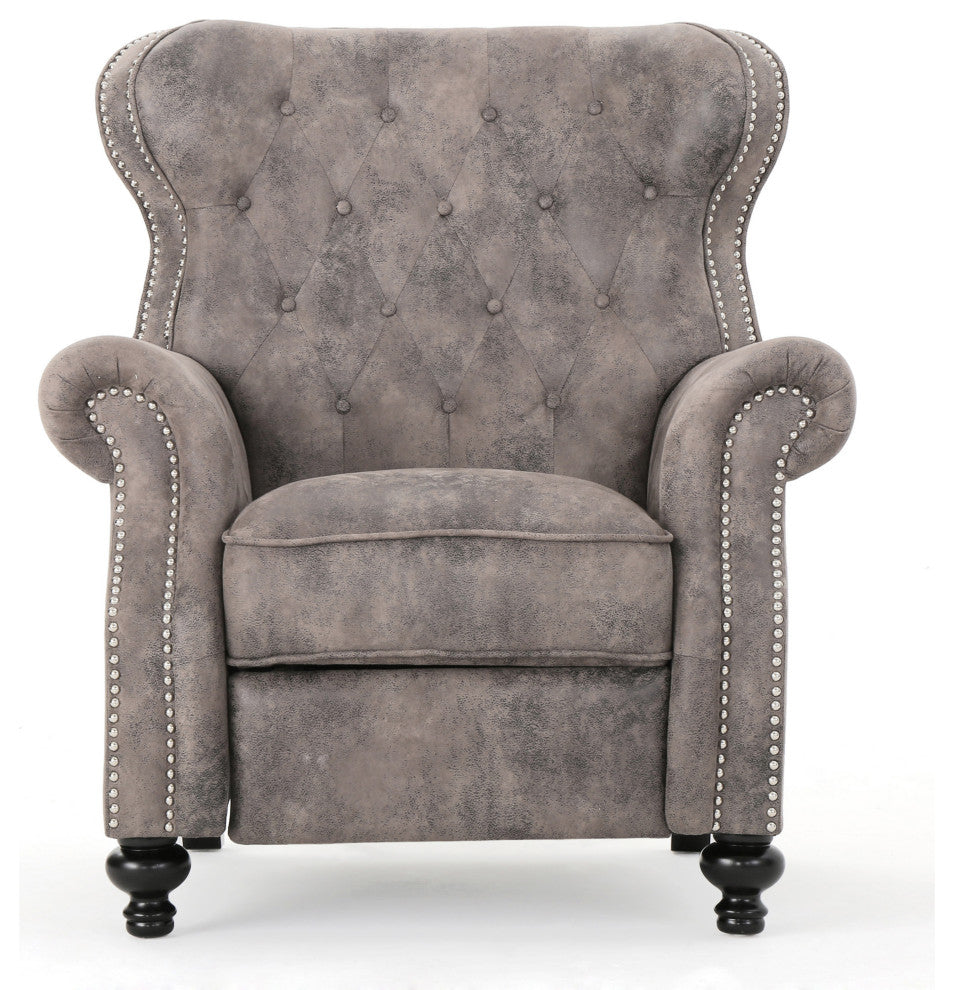 GDF Studio Walder Contemporary Tufted Fabric Recliner with Nailhead Trim, Warm Stone