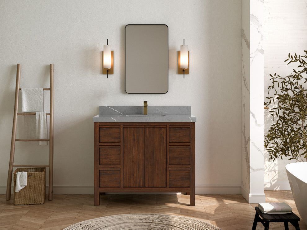 Elizabeth 42 Single Sink Bath Vanity in Dark Walnut Teak 2" Piatra Gray