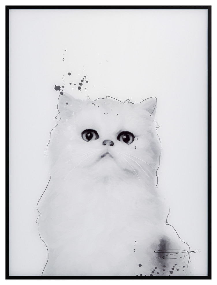 "Persian" Black and White Pet Paintings on Printed Glass With Anodized Frame