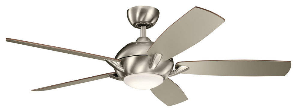 54" Geno Fan LED, Brushed Stainless Steel/Walnut/Silver Blade