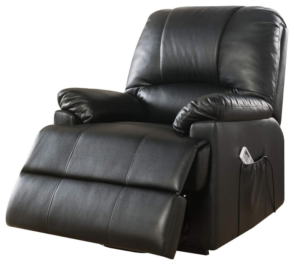 Modern Beige Power Lift Recliner, Faux Leather, Massage Function, Black