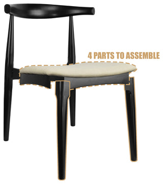 Set of 2 Modern Wooden Dining Chairs, PU Leather or Beige Fabric Seat, Black/Beige, Unassembled