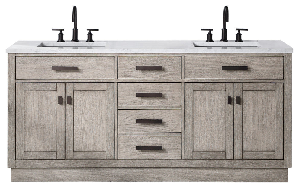 Water Creation Chestnut 72" Bath Vanity, Grey Oak, Oil-Rubbed Bronze Hardware, With Mirror(s) and Faucet(s)