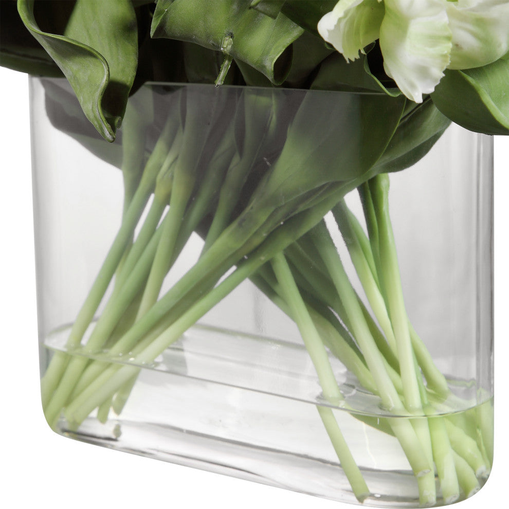 Oval White Double Tulip Bouquet Centerpiece Vase Spring Blossom