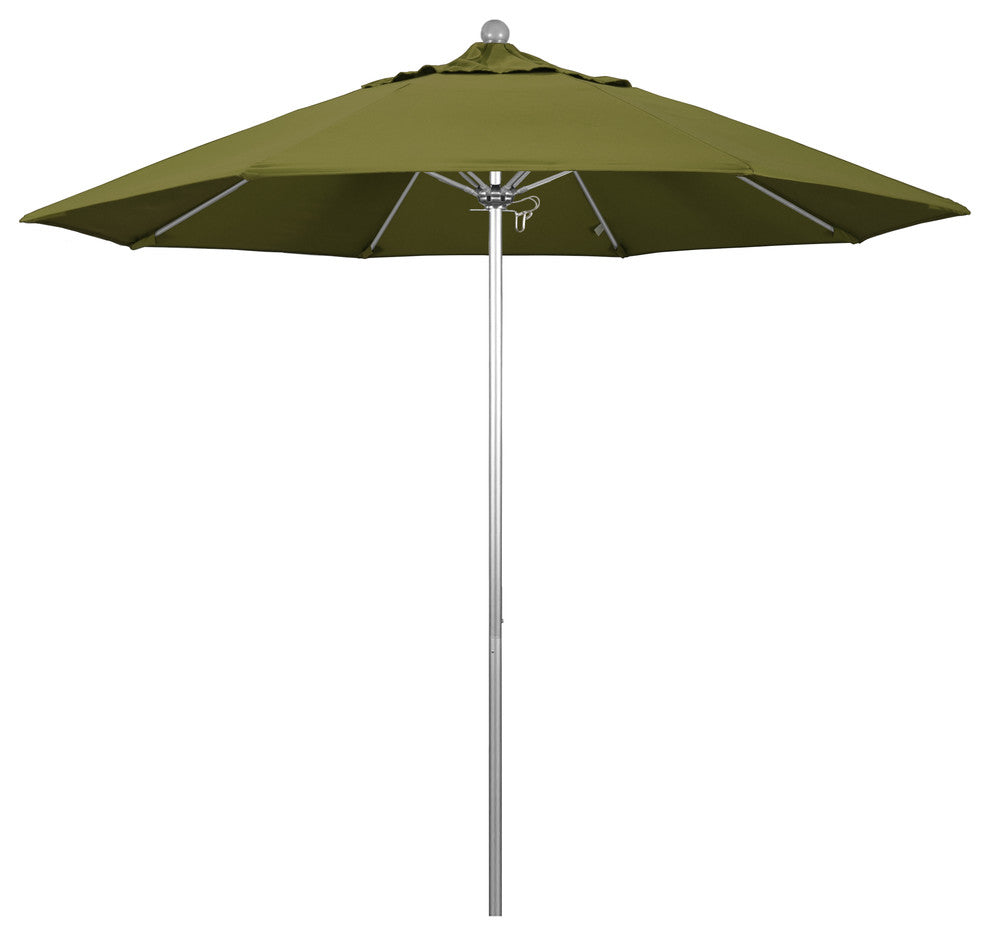 9' Silver Anodized Push Lift Fiberglass Rib Aluminum Umbrella, Pacifica, Palm
