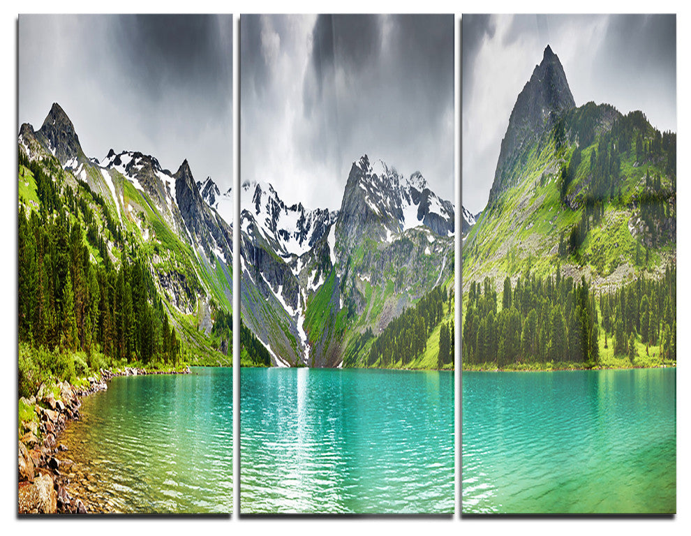 "Mountain Lake Panorama" Photography Glossy Metal Wall Art, 3 Panels, 36"x28"