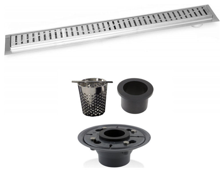 Offset Linear Drain, 60 Inch Side Outlet Linear Drain Complete Set, Wind