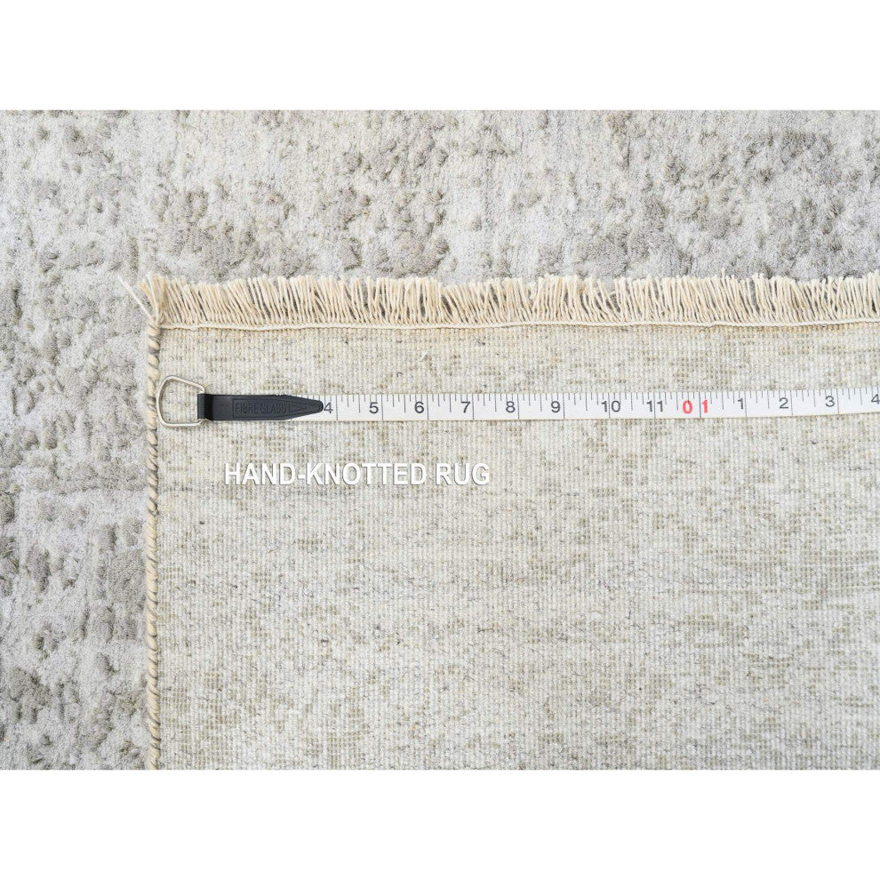 Gray Hand Knotted Broken Persian Design Wool and Silk XL Runner Rug, 2'7"x23'9"