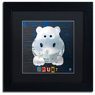 "Grunt The Hippo" Matted Framed Canvas Art by Design Turnpike