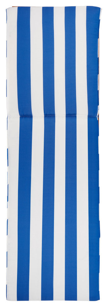 Safavieh Solano Sunlounger, Natural Wood/Royal Blue Stripe