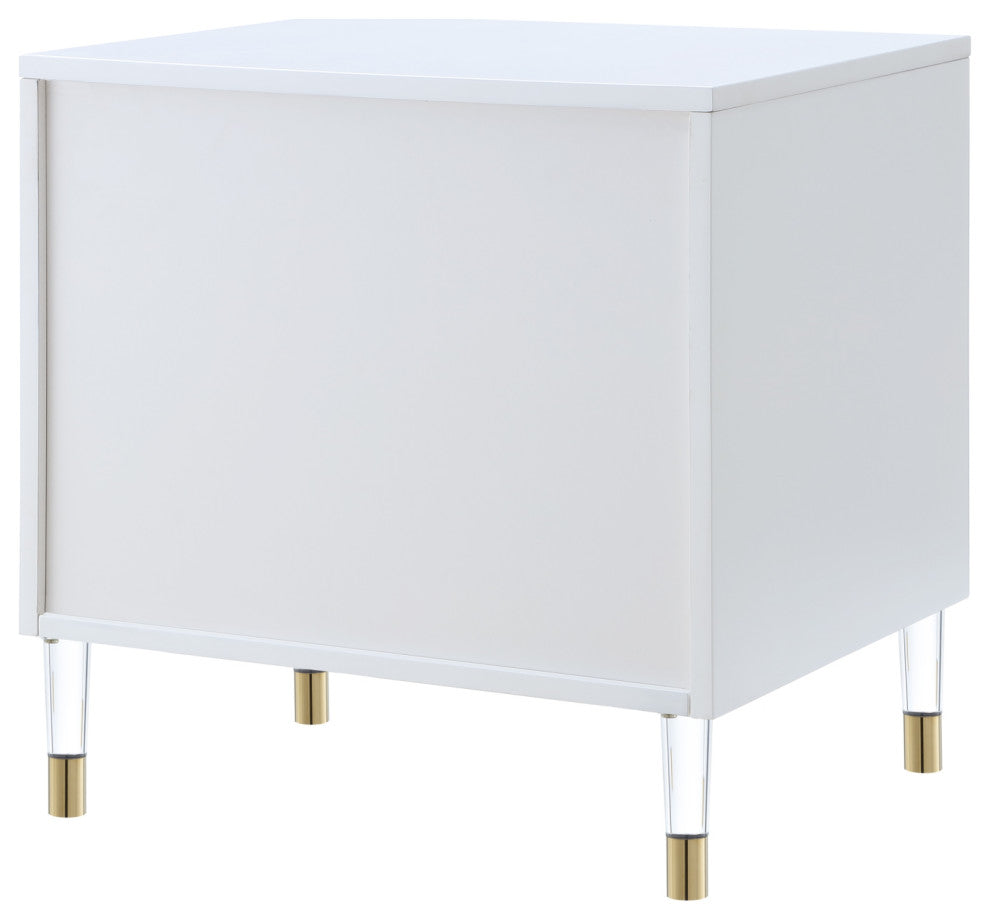 Nicole Miller Barney Nightstand High Gloss Acrylic Knob and Legs, White