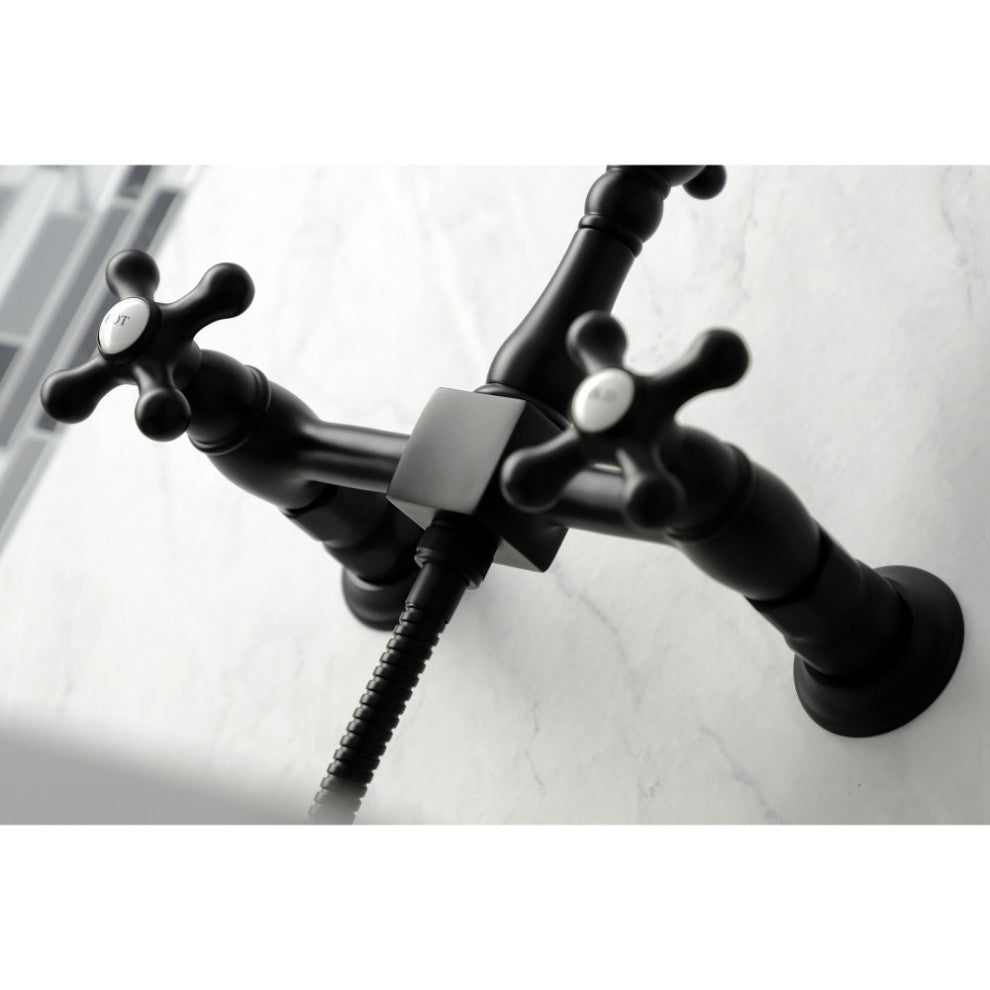 KS126XAXBS-P Heritage Wall Mount Bridge Kitchen Faucet with Brass Sprayer, Matte