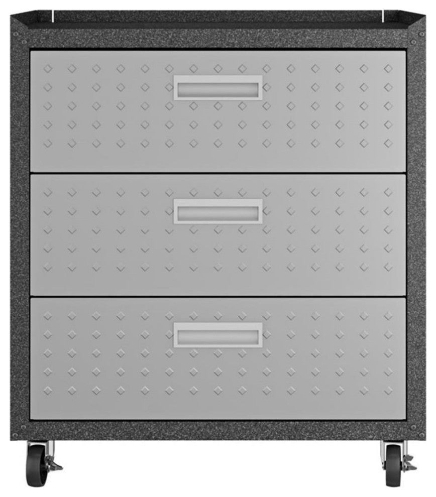 Pemberly Row 3-Piece Modern Metal Worktable & Garage Cabinet Set in Gray