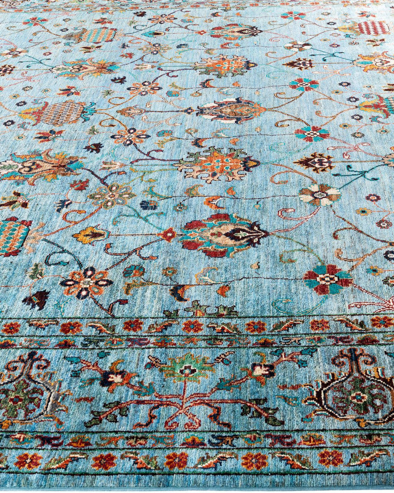 Tribal One-of-a-Kind Hand-Knotted Area Rug Light Blue, 9' 0" x 11' 10"