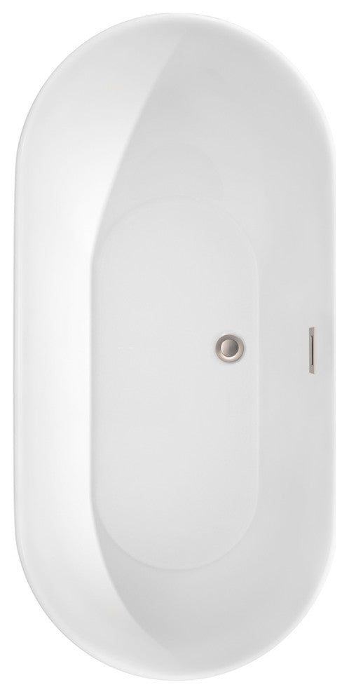 Melissa 60" Freestanding White Bathtub, Brushed Nickel Tub Filler & Trim Kit