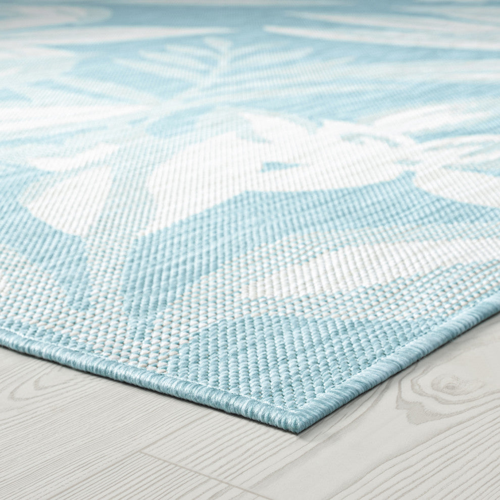 Edda Transitional Floral Indoor Rug, Aqua/Cream, 4'x5'3"
