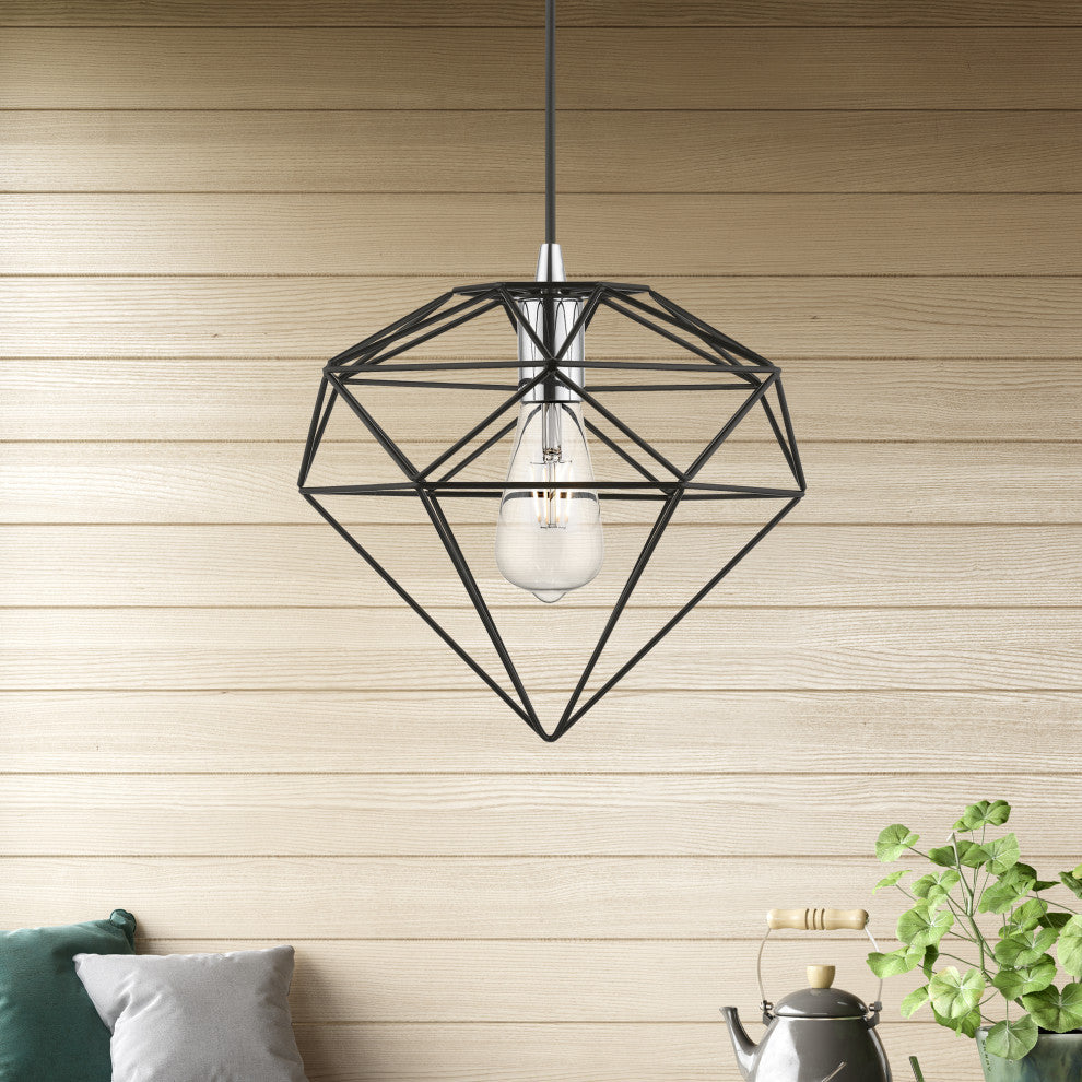 Knox 1 Light Shiny Black With Polished Chrome Accents Pendant