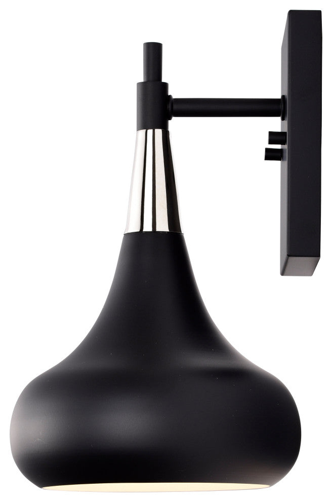 Phoenix 1-Light Wall Sconce, Matte Black With Polished Nickel
