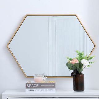 Metal Frame Hexagon Mirror 24", Brass
